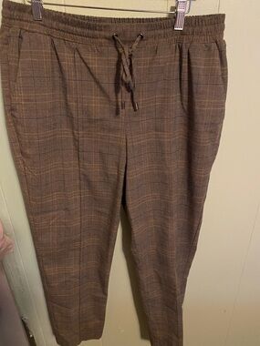 Nine West Tan/Brown Plaid Drawstring Chinos